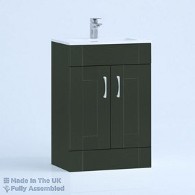 600mm Minimalist 2 Door Floor Standing Bathroom Vanity Basin Unit (Fully Assembled) - Cambridge Solid Wood Fir Green