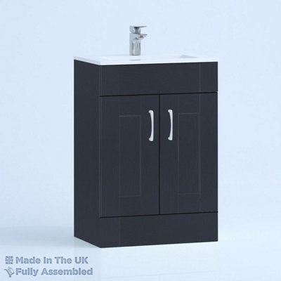 600mm Minimalist 2 Door Floor Standing Bathroom Vanity Basin Unit (Fully Assembled) - Cambridge Solid Wood Indigo