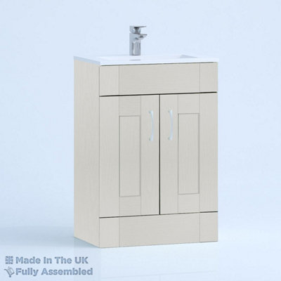 600mm Minimalist 2 Door Floor Standing Bathroom Vanity Basin Unit (Fully Assembled) - Cambridge Solid Wood Light Grey Price Comparisons | Compare The Build