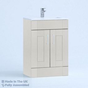 600mm Minimalist 2 Door Floor Standing Bathroom Vanity Basin Unit (Fully Assembled) - Cambridge Solid Wood Light Grey
