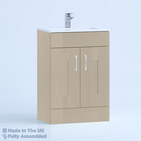 600mm Minimalist 2 Door Floor Standing Bathroom Vanity Basin Unit (Fully Assembled) - Cartmel Woodgrain Cashmere