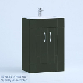 600mm Minimalist 2 Door Floor Standing Bathroom Vanity Basin Unit (Fully Assembled) - Cartmel Woodgrain Fir Green