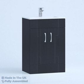 600mm Minimalist 2 Door Floor Standing Bathroom Vanity Basin Unit (Fully Assembled) - Cartmel Woodgrain Indigo