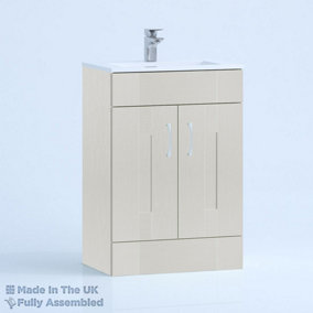 600mm Minimalist 2 Door Floor Standing Bathroom Vanity Basin Unit (Fully Assembled) - Cartmel Woodgrain Light Grey