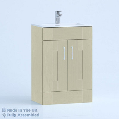 600mm Minimalist 2 Door Floor Standing Bathroom Vanity Basin Unit (Fully Assembled) - Cartmel Woodgrain Sage Green Price Comparisons | Compare The Build