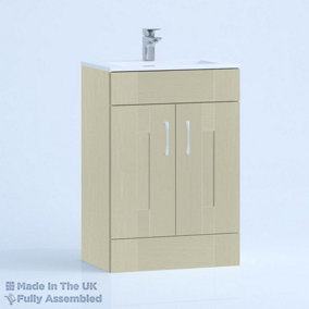 600mm Minimalist 2 Door Floor Standing Bathroom Vanity Basin Unit (Fully Assembled) - Cartmel Woodgrain Sage Green