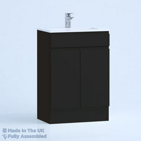 600mm Minimalist 2 Door Floor Standing Bathroom Vanity Basin Unit (Fully Assembled) - Lucente Gloss Anthracite