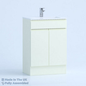 600mm Minimalist 2 Door Floor Standing Bathroom Vanity Basin Unit (Fully Assembled) - Lucente Gloss Cream