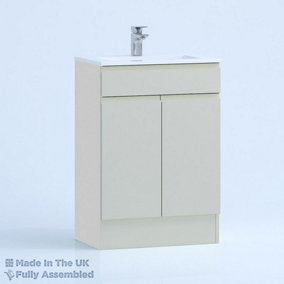 600mm Minimalist 2 Door Floor Standing Bathroom Vanity Basin Unit (Fully Assembled) - Lucente Gloss Light Grey