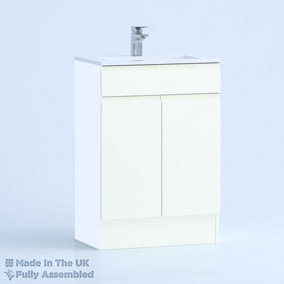 600mm Minimalist 2 Door Floor Standing Bathroom Vanity Basin Unit (Fully Assembled) - Lucente Gloss White