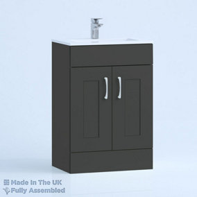 600mm Minimalist 2 Door Floor Standing Bathroom Vanity Basin Unit (Fully Assembled) - Oxford Matt Anthracite