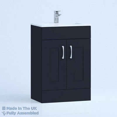 600mm Minimalist 2 Door Floor Standing Bathroom Vanity Basin Unit (Fully Assembled) - Oxford Matt Indigo