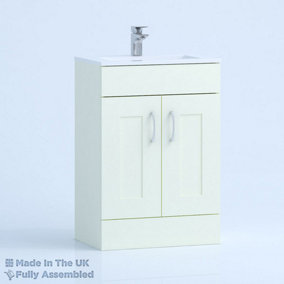 600mm Minimalist 2 Door Floor Standing Bathroom Vanity Basin Unit (Fully Assembled) - Oxford Matt Ivory