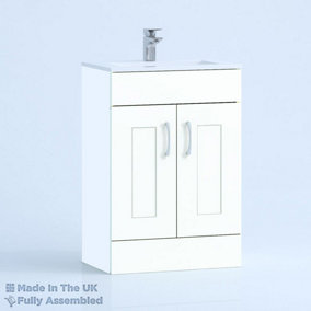 600mm Minimalist 2 Door Floor Standing Bathroom Vanity Basin Unit (Fully Assembled) - Oxford Matt White