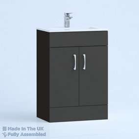 600mm Minimalist 2 Door Floor Standing Bathroom Vanity Basin Unit (Fully Assembled) - Vivo Gloss Anthracite