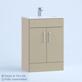 600mm Minimalist 2 Door Floor Standing Bathroom Vanity Basin Unit (Fully Assembled) - Vivo Gloss Cashmere