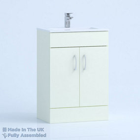 600mm Minimalist 2 Door Floor Standing Bathroom Vanity Basin Unit (Fully Assembled) - Vivo Gloss Ivory