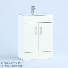 600mm Minimalist 2 Door Floor Standing Bathroom Vanity Basin Unit (Fully Assembled) - Vivo Gloss White