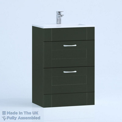 600mm Minimalist 2 Drawer Floor Standing Bathroom Vanity Basin Unit (Fully Assembled) - Cambridge Solid Wood Fir Green Price Comparisons | Compare The Build