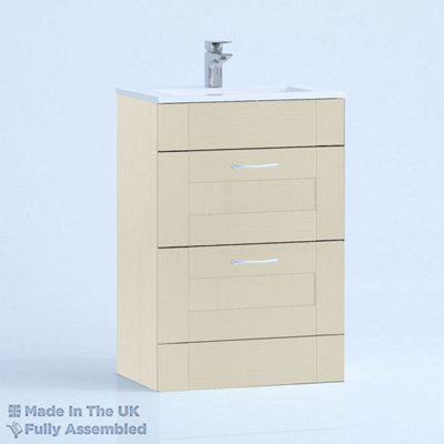 600mm Minimalist 2 Drawer Floor Standing Bathroom Vanity Basin Unit (Fully Assembled) - Cambridge Solid Wood Mussel