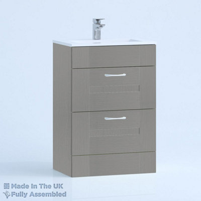 600mm Minimalist 2 Drawer Floor Standing Bathroom Vanity Basin Unit (Fully Assembled) - Cartmel Woodgrain Dust Grey Price Comparisons | Compare The Build