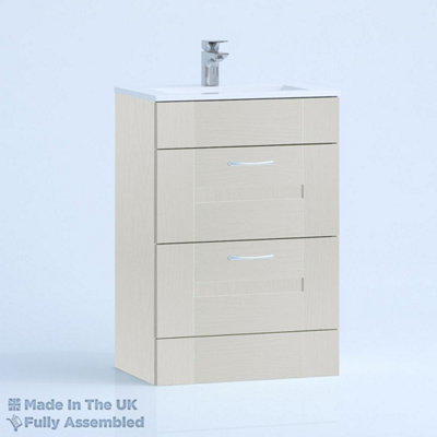 600mm Minimalist 2 Drawer Floor Standing Bathroom Vanity Basin Unit (Fully Assembled) - Cartmel Woodgrain Light Grey Price Comparisons | Compare The Build