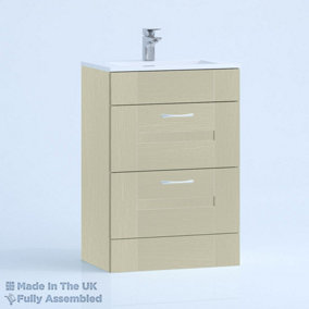 600mm Minimalist 2 Drawer Floor Standing Bathroom Vanity Basin Unit (Fully Assembled) - Cartmel Woodgrain Sage Green