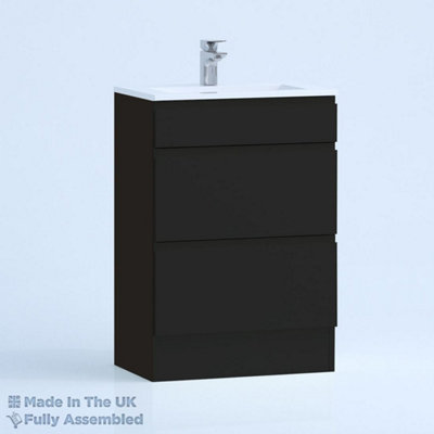 600mm Minimalist 2 Drawer Floor Standing Bathroom Vanity Basin Unit (Fully Assembled) - Lucente Matt Anthracite Price Comparisons | Compare The Build