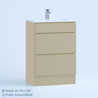 600mm Minimalist 2 Drawer Floor Standing Bathroom Vanity Basin Unit (Fully Assembled) - Lucente Matt Cashmere