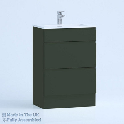 600mm Minimalist 2 Drawer Floor Standing Bathroom Vanity Basin Unit (Fully Assembled) - Lucente Matt Fir Green Price Comparisons | Compare The Build