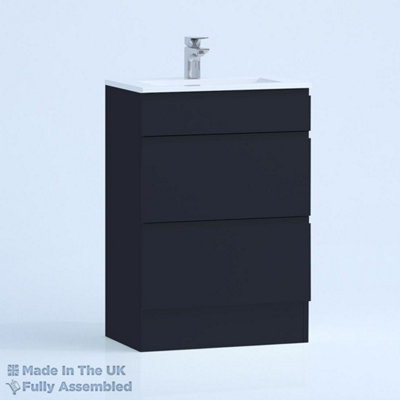600mm Minimalist 2 Drawer Floor Standing Bathroom Vanity Basin Unit (Fully Assembled) - Lucente Matt Indigo Price Comparisons | Compare The Build