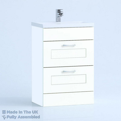 600mm Minimalist 2 Drawer Floor Standing Bathroom Vanity Basin Unit (Fully Assembled) - Oxford Matt White Price Comparisons | Compare The Build