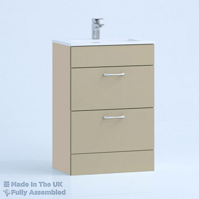 600mm Minimalist 2 Drawer Floor Standing Bathroom Vanity Basin Unit (Fully Assembled) - Vivo Gloss Cashmere Price Comparisons | Compare The Build