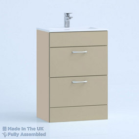 600mm Minimalist 2 Drawer Floor Standing Bathroom Vanity Basin Unit (Fully Assembled) - Vivo Gloss Cashmere