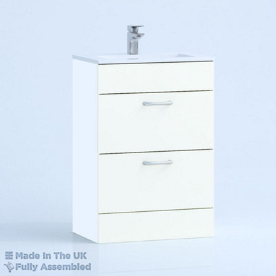 600mm Minimalist 2 Drawer Floor Standing Bathroom Vanity Basin Unit (Fully Assembled) - Vivo Matt White