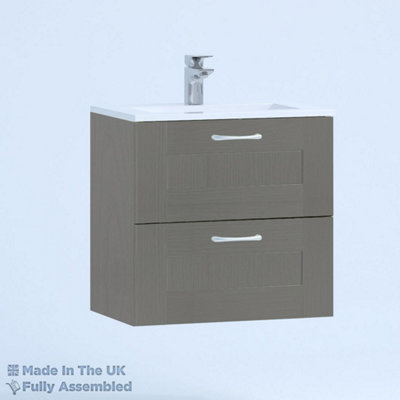600mm Minimalist 2 Drawer Wall Hung Bathroom Vanity Basin Unit (Fully Assembled) - Cambridge ...