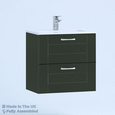 600mm Minimalist 2 Drawer Wall Hung Bathroom Vanity Basin Unit (Fully Assembled) - Cambridge Solid Wood Fir Green Price Comparisons | Compare The Build