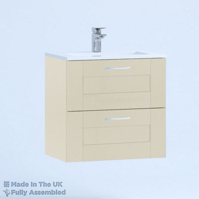 600mm Minimalist 2 Drawer Wall Hung Bathroom Vanity Basin Unit (Fully Assembled) - Cambridge Solid Wood Mussel Price Comparisons | Compare The Build