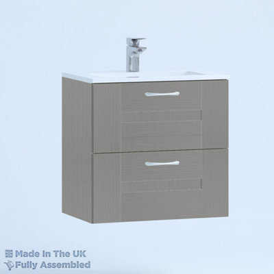 600mm Minimalist 2 Drawer Wall Hung Bathroom Vanity Basin Unit (Fully Assembled) - Cartmel Woodgrain Dust Grey Price Comparisons | Compare The Build