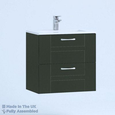 600mm Minimalist 2 Drawer Wall Hung Bathroom Vanity Basin Unit (Fully Assembled) - Cartmel Woodgrain Fir Green Price Comparisons | Compare The Build