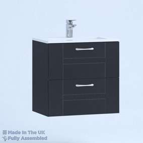 600mm Minimalist 2 Drawer Wall Hung Bathroom Vanity Basin Unit (Fully Assembled) - Cartmel Woodgrain Indigo