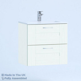 600mm Minimalist 2 Drawer Wall Hung Bathroom Vanity Basin Unit (Fully Assembled) - Cartmel Woodgrain Ivory