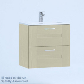 600mm Minimalist 2 Drawer Wall Hung Bathroom Vanity Basin Unit (Fully Assembled) - Cartmel Woodgrain Sage Green