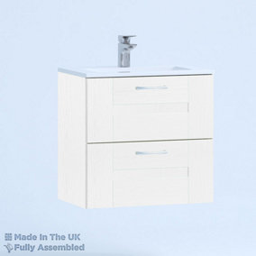 600mm Minimalist 2 Drawer Wall Hung Bathroom Vanity Basin Unit (Fully Assembled) - Cartmel Woodgrain White