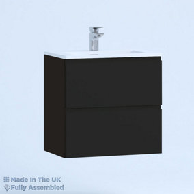 600mm Minimalist 2 Drawer Wall Hung Bathroom Vanity Basin Unit (Fully Assembled) - Lucente Gloss Anthracite