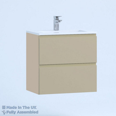 600mm Minimalist 2 Drawer Wall Hung Bathroom Vanity Basin Unit (Fully Assembled) - Lucente Matt Cashmere