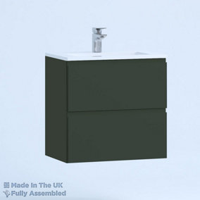 600mm Minimalist 2 Drawer Wall Hung Bathroom Vanity Basin Unit (Fully Assembled) - Lucente Matt Fir Green