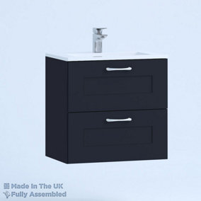 600mm Minimalist 2 Drawer Wall Hung Bathroom Vanity Basin Unit (Fully Assembled) - Oxford Matt Indigo