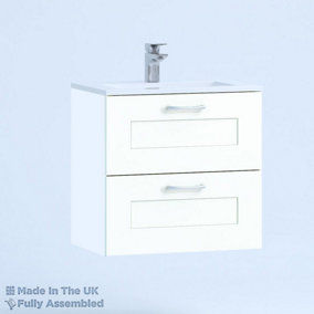 600mm Minimalist 2 Drawer Wall Hung Bathroom Vanity Basin Unit (Fully Assembled) - Oxford Matt White