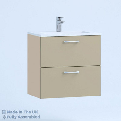 600mm Minimalist 2 Drawer Wall Hung Bathroom Vanity Basin Unit (Fully Assembled) - Vivo Gloss Cashmere Price Comparisons | Compare The Build